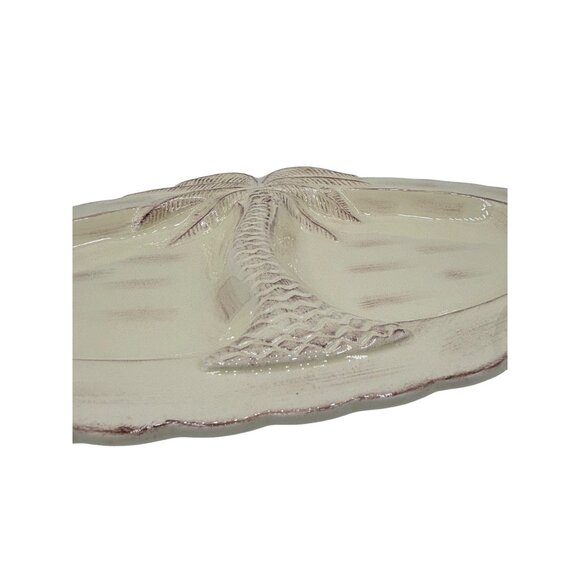 Palm Tree Stoneware Divided Platter Dish by Pacific 15" box 3D - Picture 2 of 13